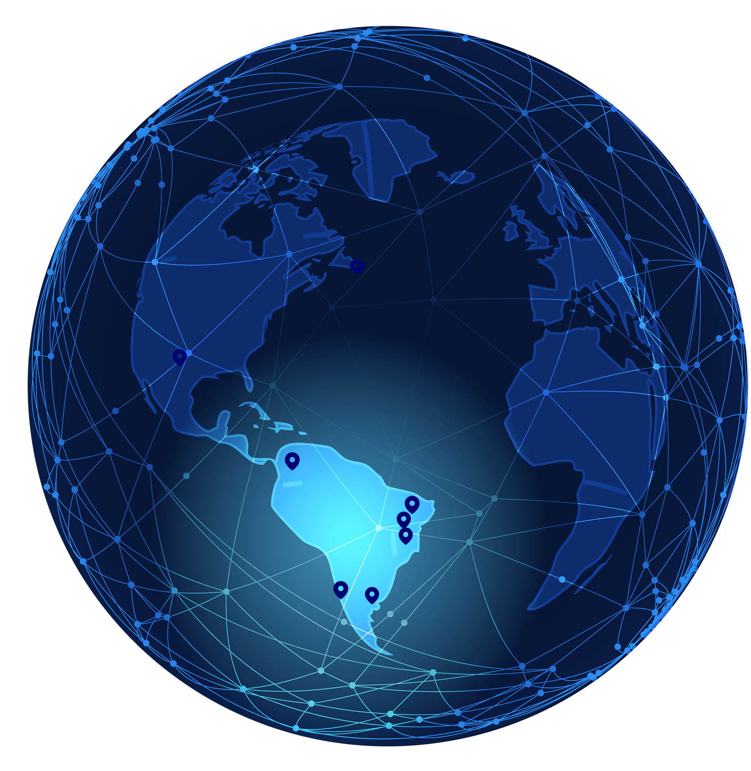 Globo digital representando a presença global da NowVertical e sua atuação na América Latina, com destaque para especialistas em dados, clientes globais, experiência e serviços em Data & Analytics.